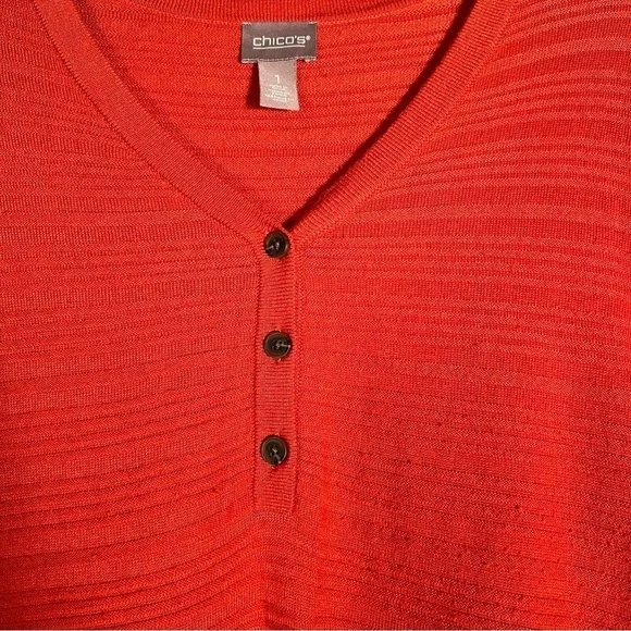 Chico's Burnt Orange V Neck Ribbed 3 Button Sweater - Picture 5 of 8